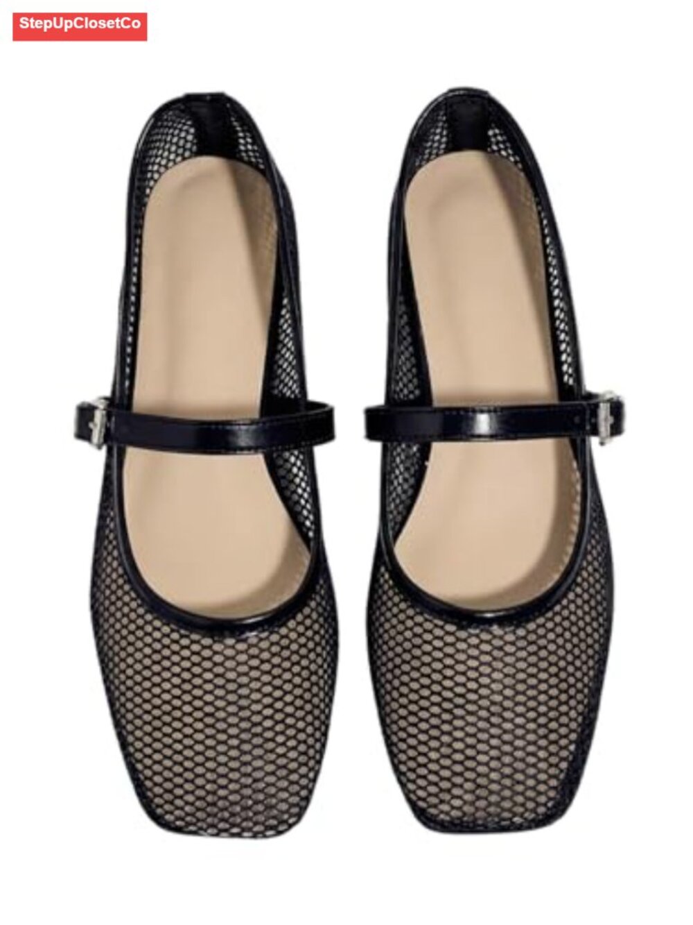 Leopard Mesh Flats, Square Toe Maryjane Ballerina, Comfortable Work Shoes